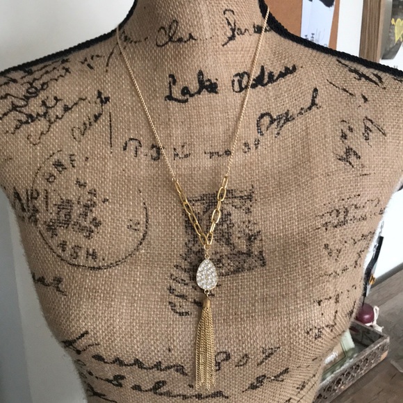 2 left! Gold Tear Drop Fringe Necklace - Picture 3 of 6